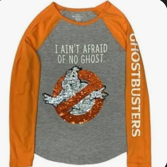 Ghostbusters Gray Flip Sequin Long Sleeve T-Shirt Shirt Size Medium 7/8 - Picture 1 of 6